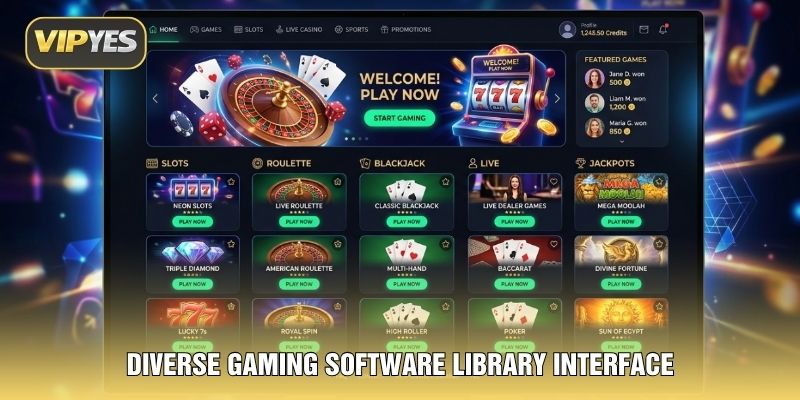 Diverse gaming software library interface